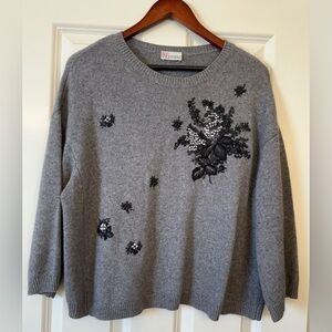 RED VALENTINO Wool Blend Dolman Sweater Gray with black floral Size Large